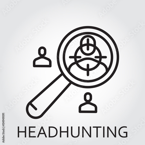 Black flat Line vector icon with a picture of headhunting