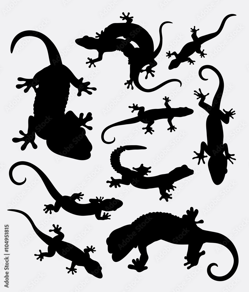 Fototapeta premium Lizard, gecko, reptile animal silhouette. Good use for symbol, logo, web icon, game elements, mascot, sign, sticker, or any design you want. Easy to use.