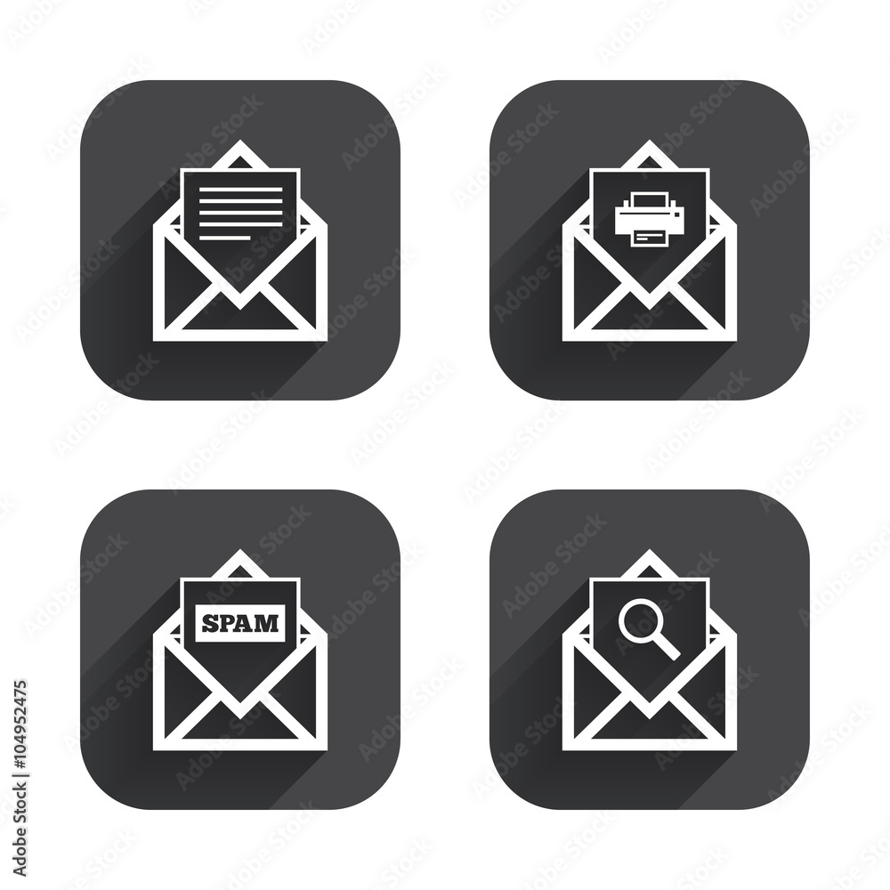 Mail envelope icons. Message document symbols. Mail envelope icons. Message document symbols.