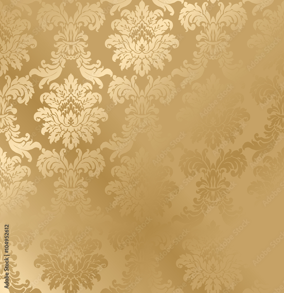 Vector baroque seamless damask golden texture. Luxury floral pattern for wrapping paper, background or wallpaper.