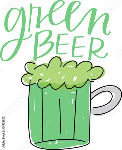 St. Patrick's Day green beer illustration and hand lettering