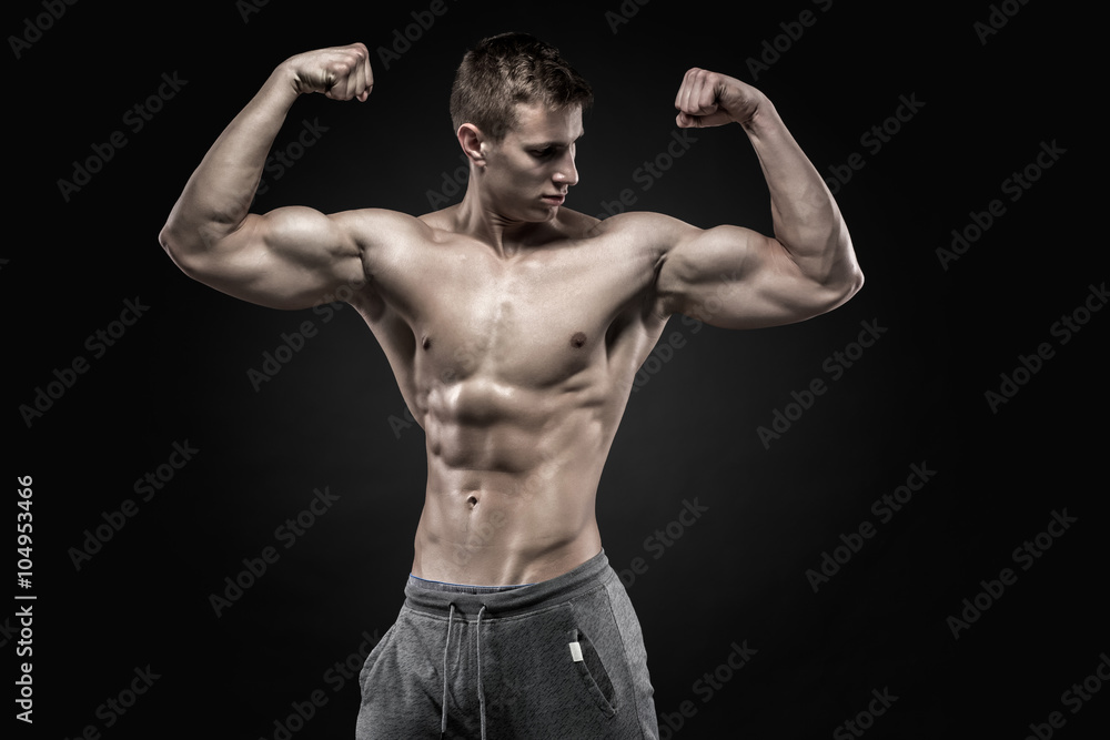 Fitness man model torso posing and showing perfect body