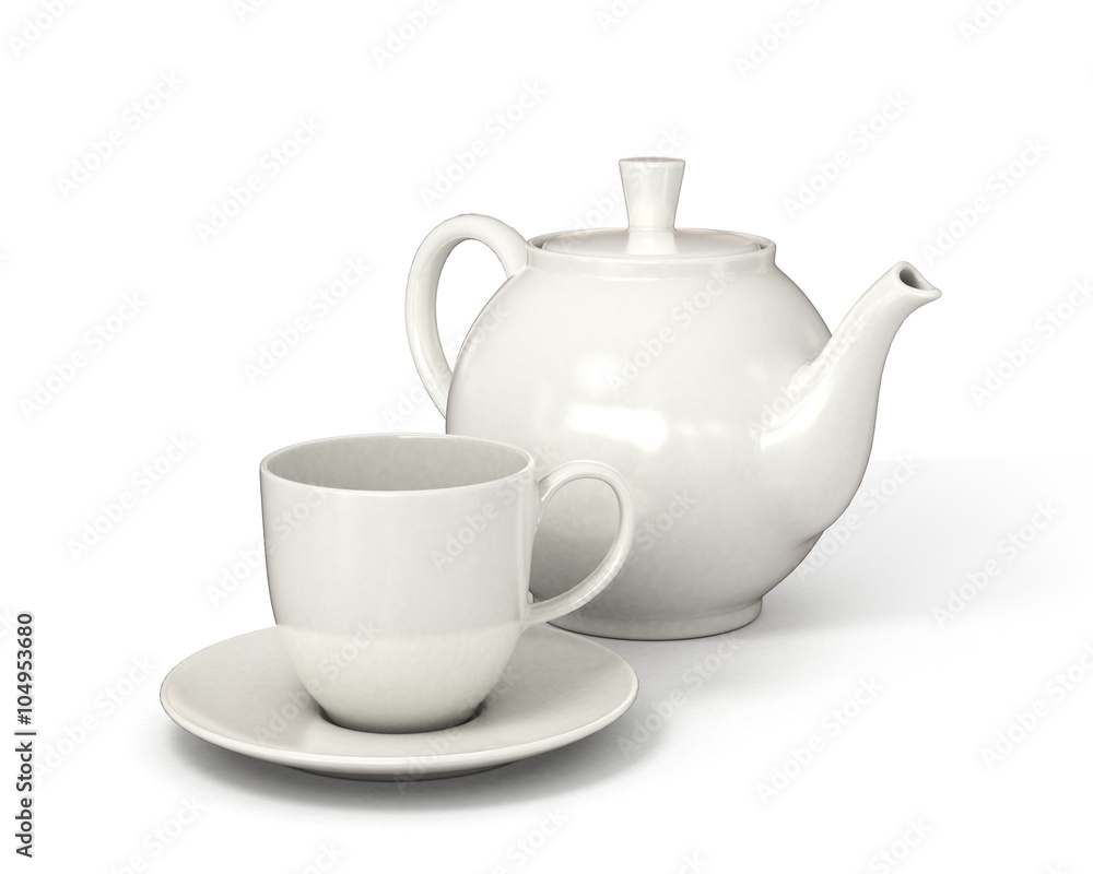 ceramic teapot and cup of tea isolated on white background ceramic teapot and cup of tea isolated on white background