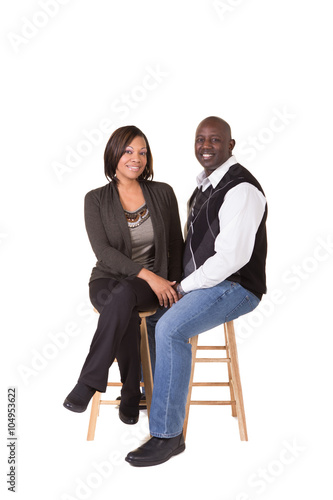 Middle aged couple interacting isolated on white © Hogan Imaging