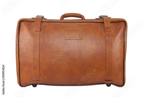 Old brown leather bag isolated on white with clipping path