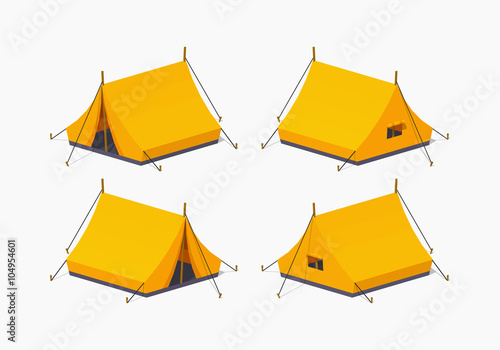 Camping tent. 3D lowpoly isometric vector illustration. The set of objects isolated against the white background and shown from different sides