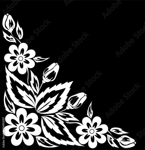 beautiful black and white  flower in the corner.