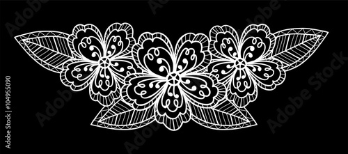 beautiful monochrome black and white flowers and leaves isolated.