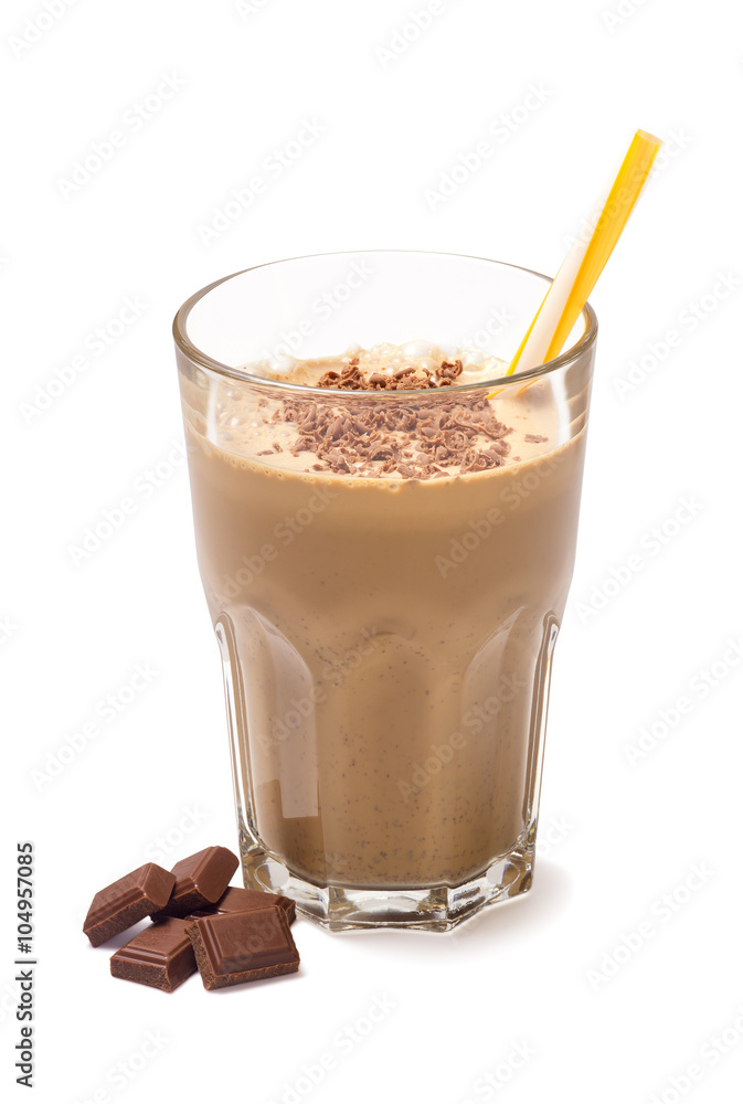 chocolate smoothie in a glass isolated on white background chocolate smoothie in a glass isolated on white background