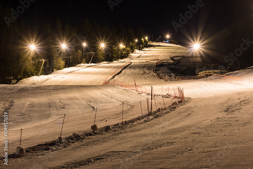 Night skiing on a clear night