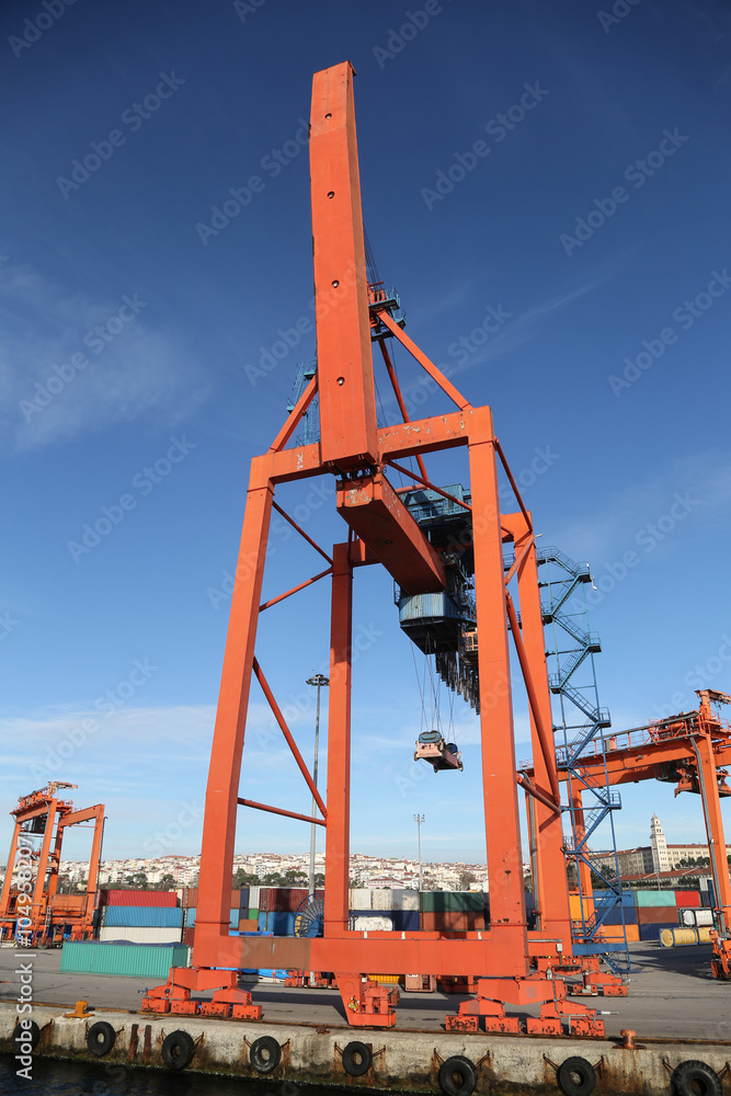 Blue Port Crane in a sea port