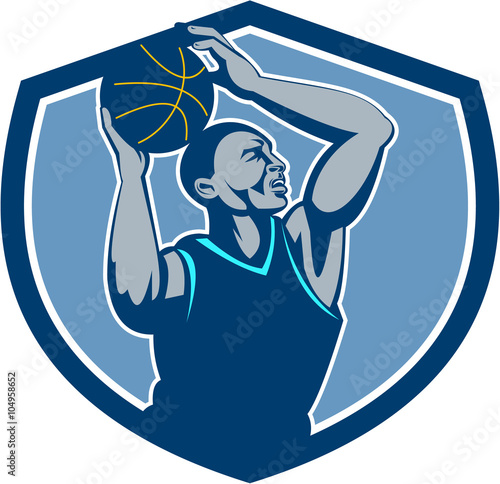Basketball Player Rebounding Ball Crest Retro