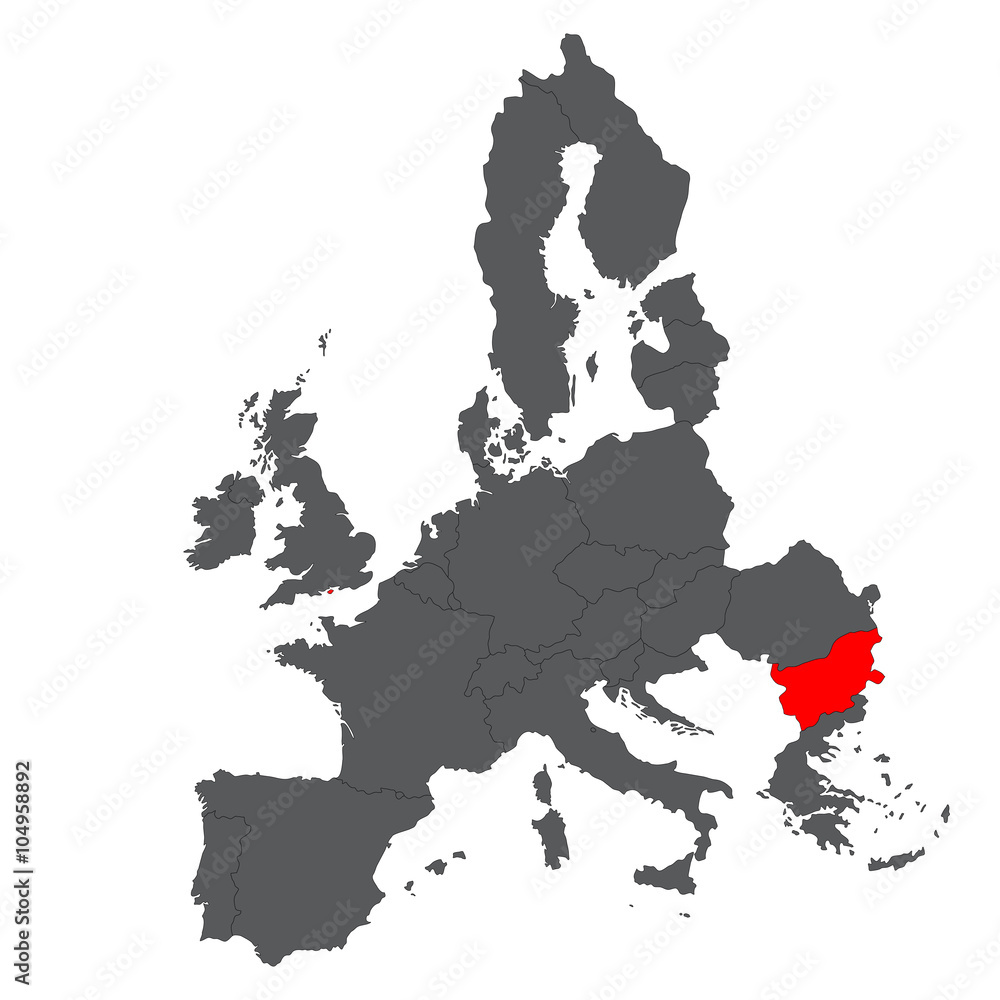 Obraz premium Bulgaria red map on gray Europe map vector