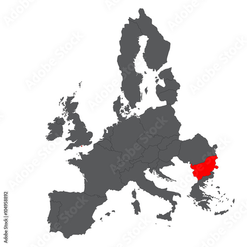 Bulgaria red map on gray Europe map vector