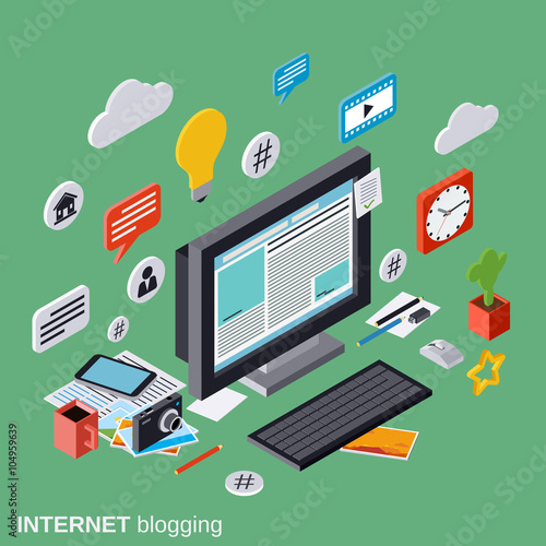 Internet blogging, web publication, journalism, blog management vector concept