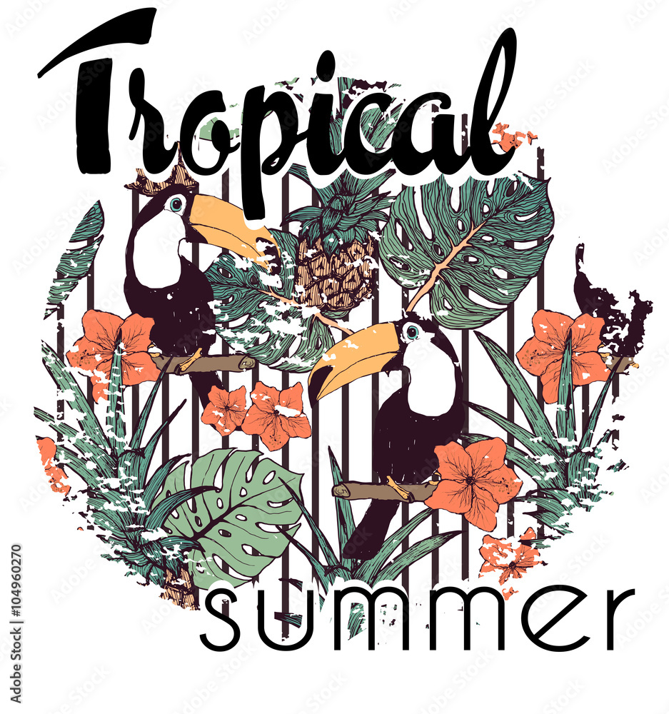Tropical print with slogan in vector