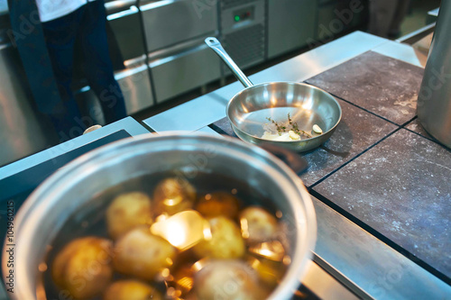 Cooking process in the pan at kitchen