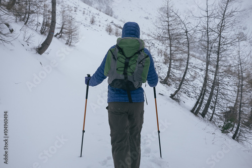 Man hiking in the snow