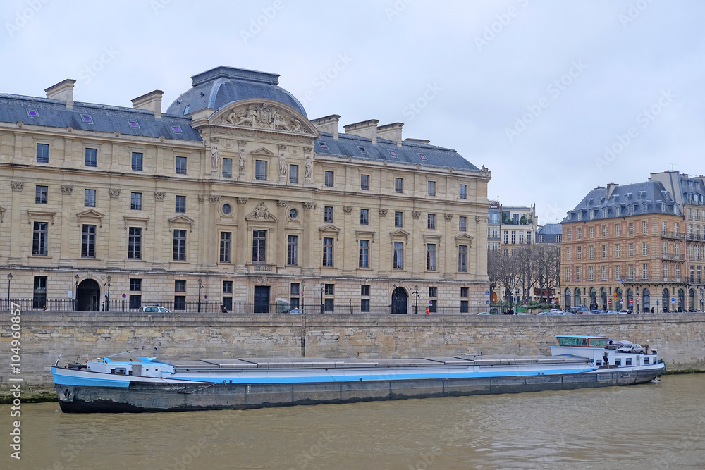 Paris, France, February 9, 2016: the boat on a river Sena in Paris, France