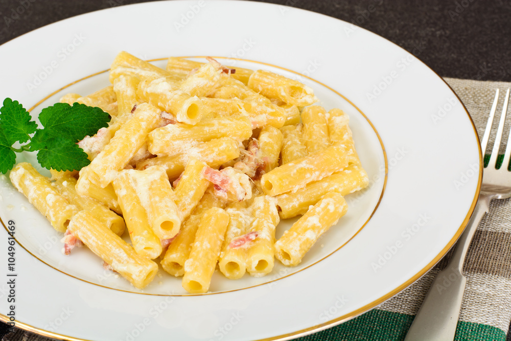 Pasta with Carbonara Sauce. Italian Cuisine Pasta with Carbonara Sauce. Italian Cuisine