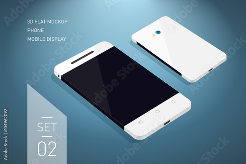 Minimalistic 3d isometric flat illustration of mobile phone. perspective view. Mockup generic smartphone. Template for infographics or presentation UI design.