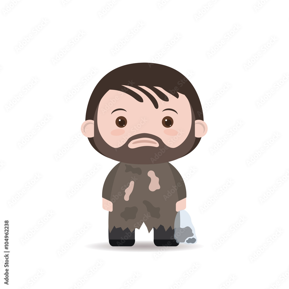 Homeless. Shaggy man in dirty rags. with dust bag. Homeless. Shaggy man in dirty rags. with dust bag.