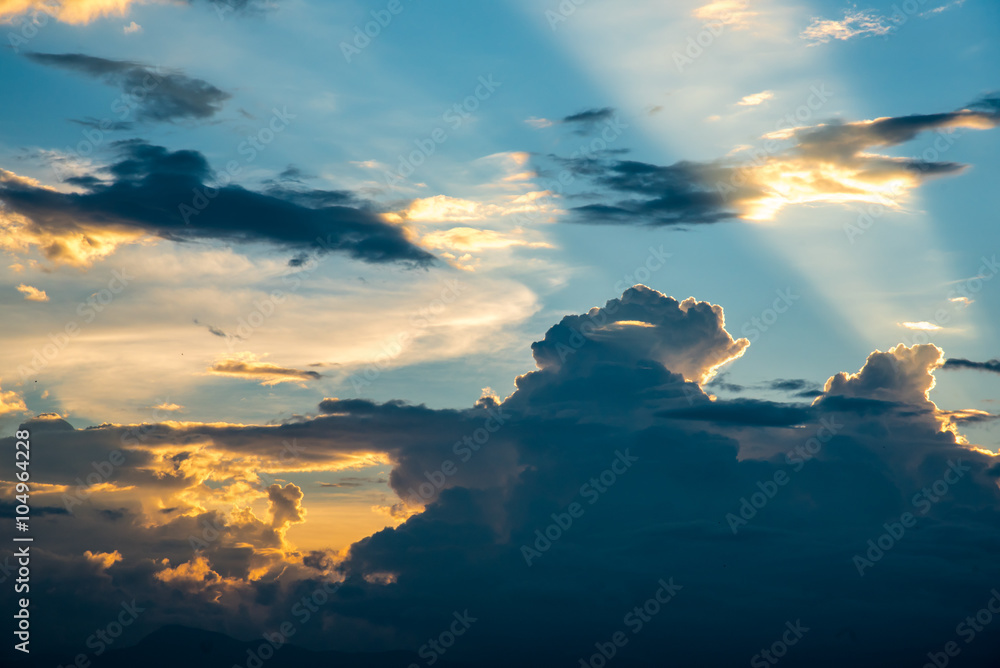 cloud and sky with sun beam light , amazing cloud photo of count