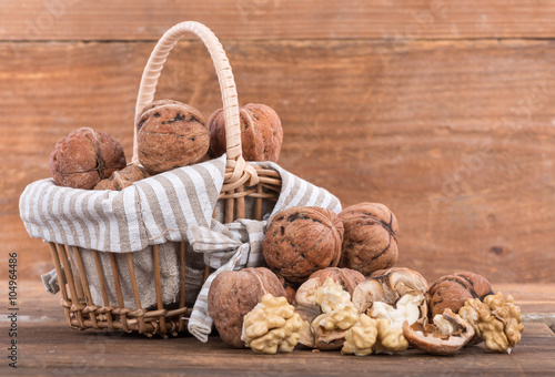 Fresh walnuts in basket