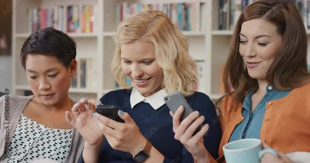 Friends at home using smart phones social media Friends at home using smart phones social media