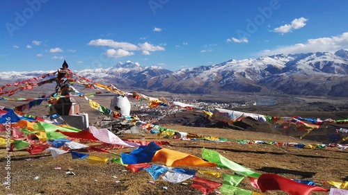 Prayer flags at a Buddhist temple in Tibet