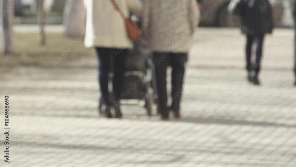 Blurry video of people walking along the sidewalk Blurry video of people walking along the sidewalk