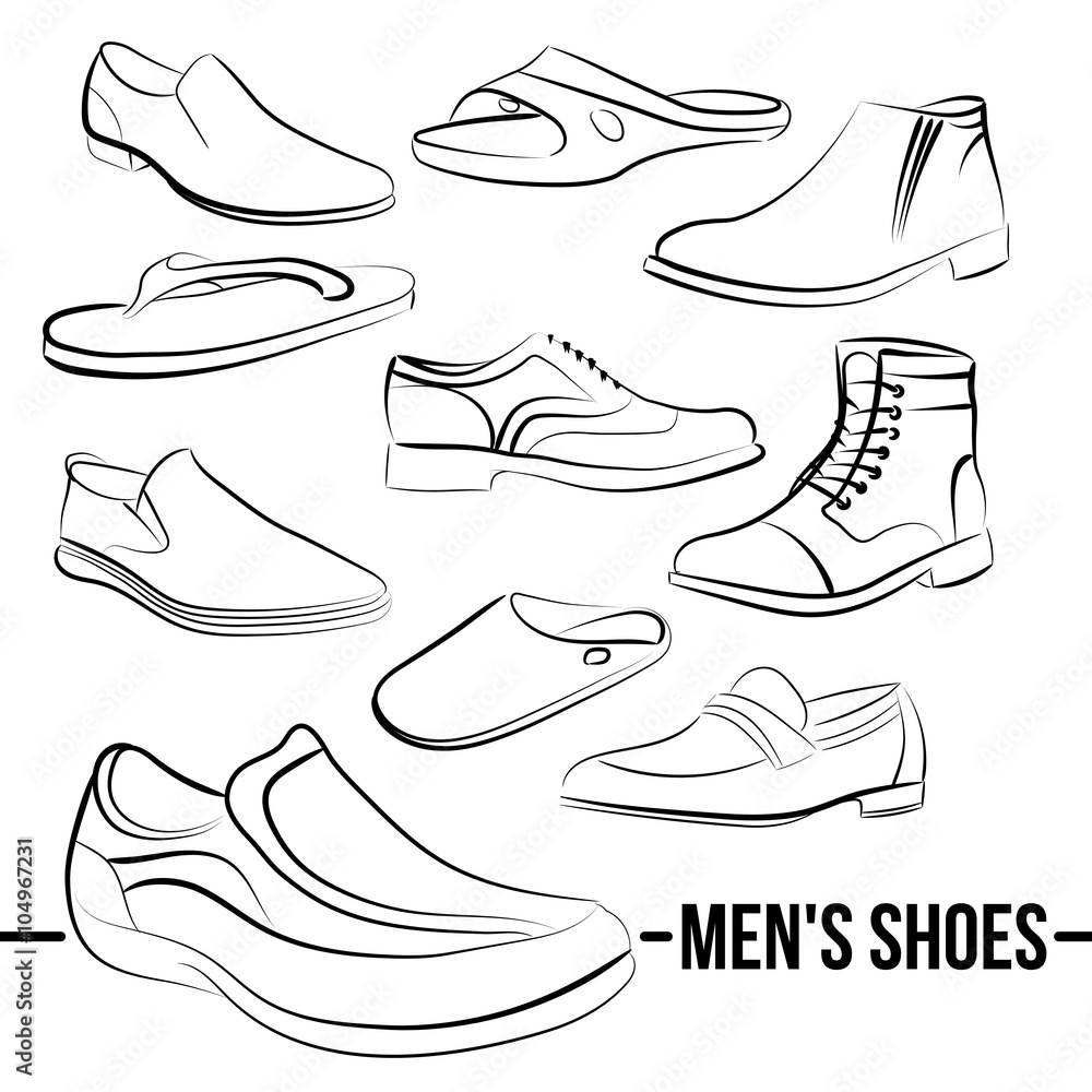 Vector set of men's shoes painted lines Vector set of men's shoes painted lines