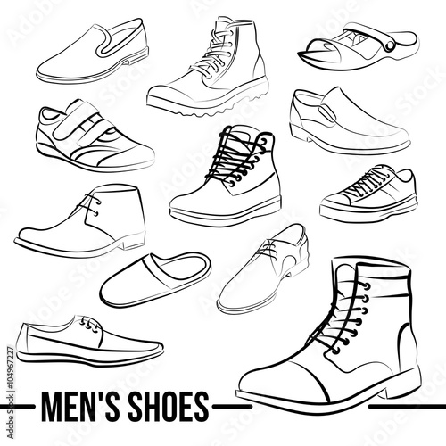 Vector set of men's shoes painted lines