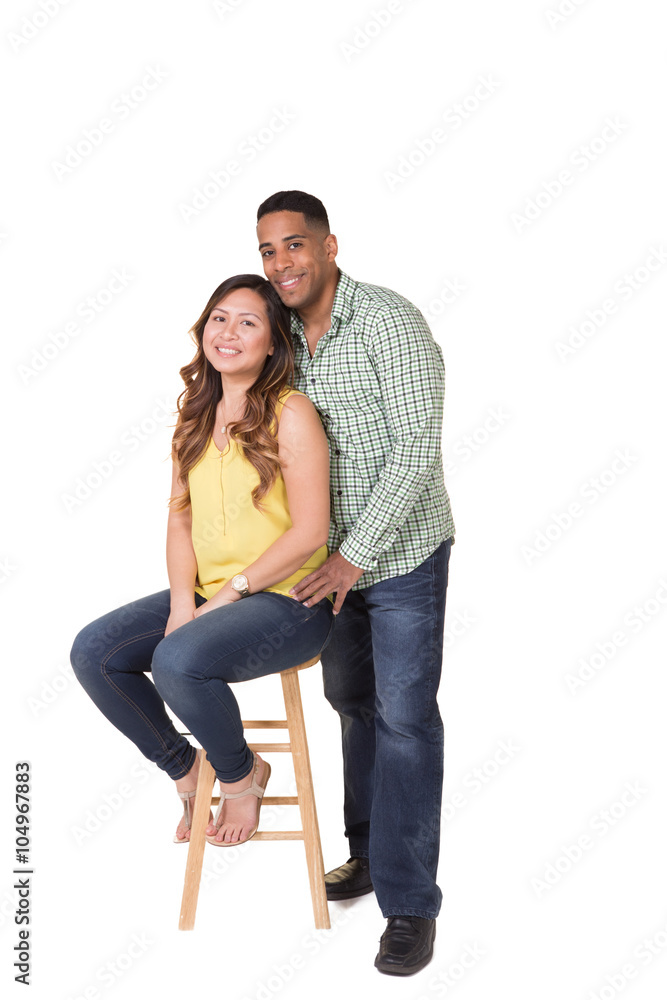 Portrait of an interracial couple on white Portrait of an interracial couple on white