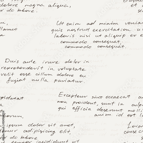 Vector seamless pattern with a hand-written Latin text on the old dirty paper. Lorem Ipsum