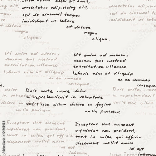 Vector seamless pattern with a hand-written Latin text on the old dirty paper. Lorem Ipsum