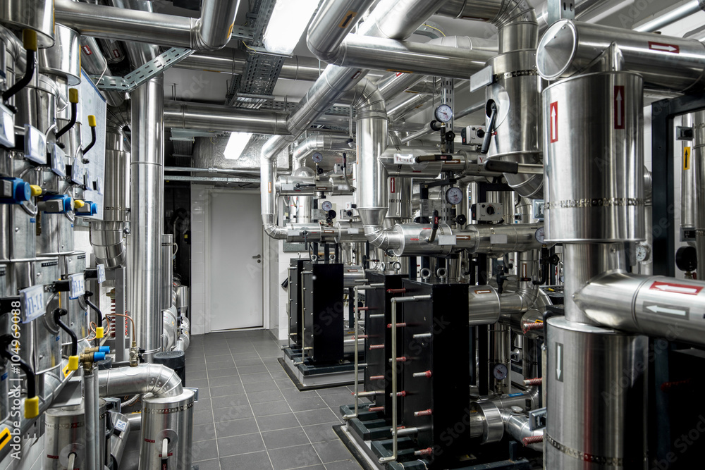 Thermal power plant piping at modern factory Thermal power plant piping at modern factory