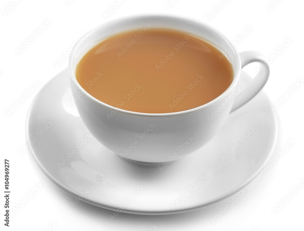 Porcelain cup of tea with milk isolated on white background Porcelain cup of tea with milk isolated on white background