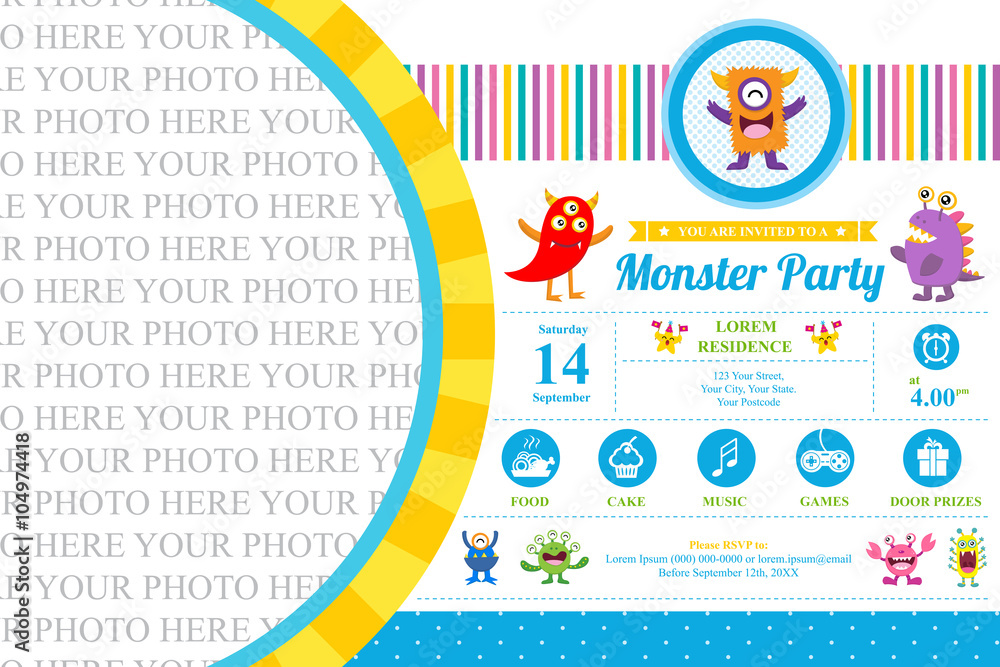 Cute Monster Invitation Birthday Card
