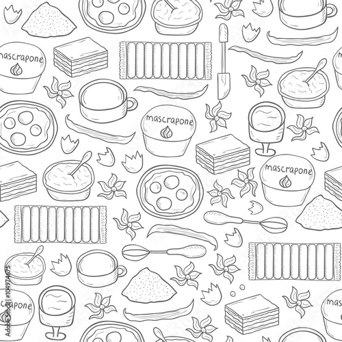 Seamless tiramisu ingredients background