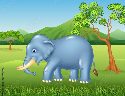 Cartoon African elephant in the jungle