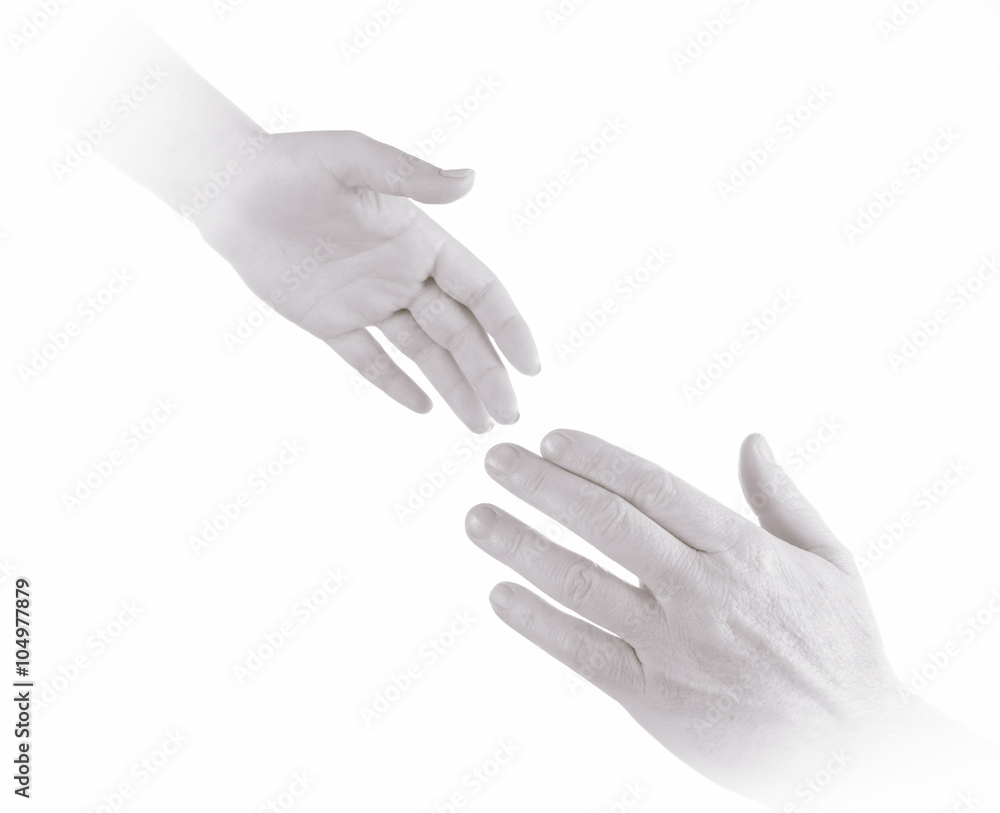 Two hands reaching toward each other. Helping concept. Vintage tone Two hands reaching toward each other. Helping concept. Vintage tone