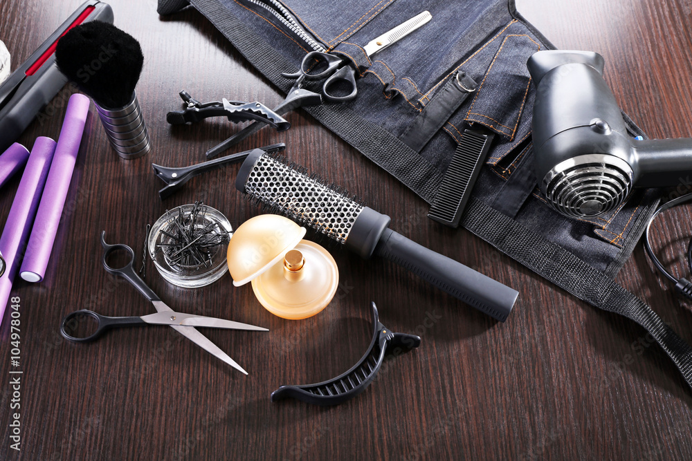 Professional hairdresser tools on table Professional hairdresser tools on table