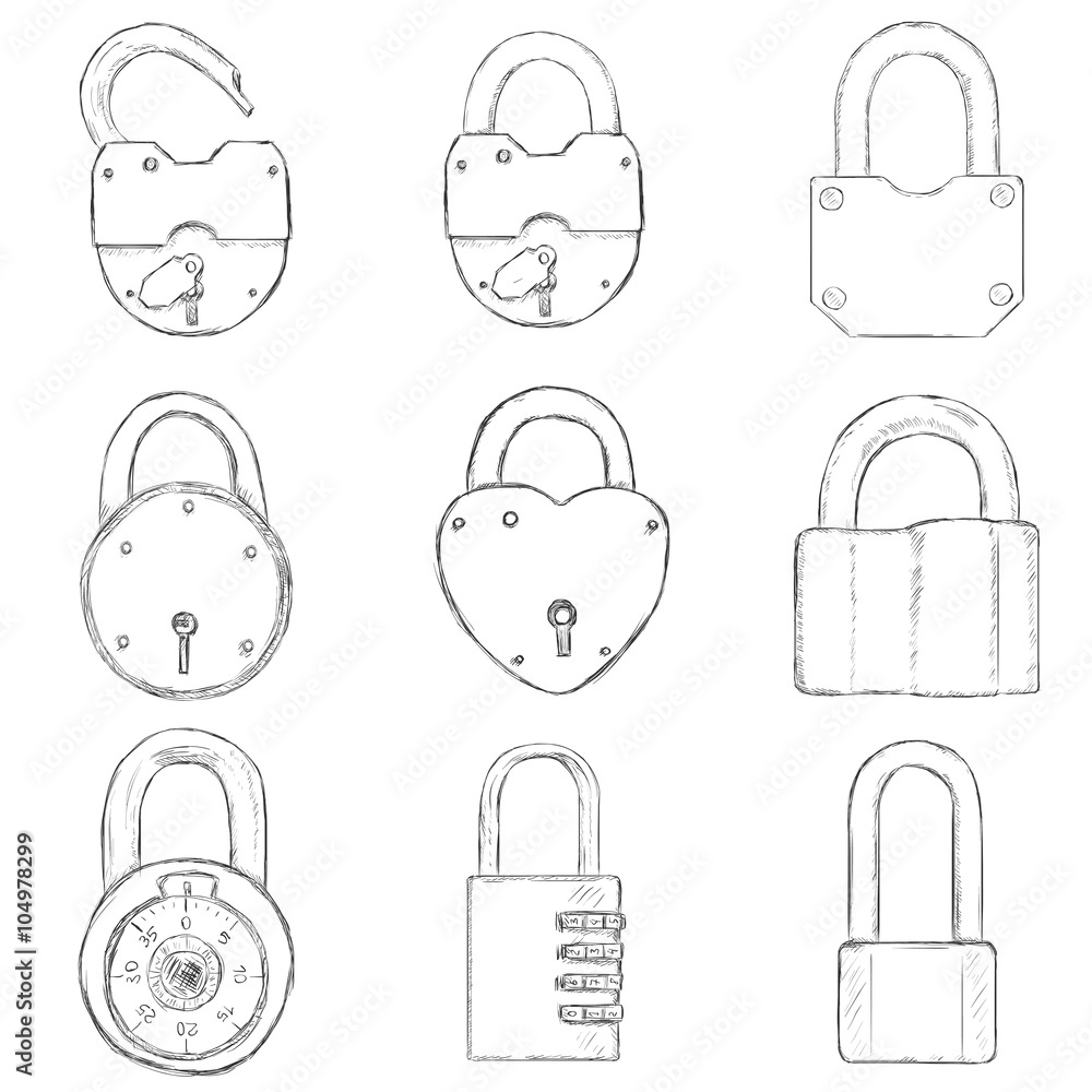 Vector Set of Sketch Padlocks Vector Set of Sketch Padlocks