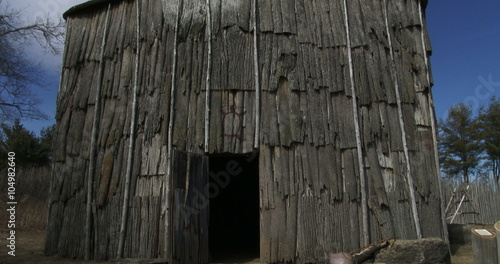 Iroquois longhouse in a reconstructed 15th century native american Iroquoian village in Crawford lake, Ontario, Canada