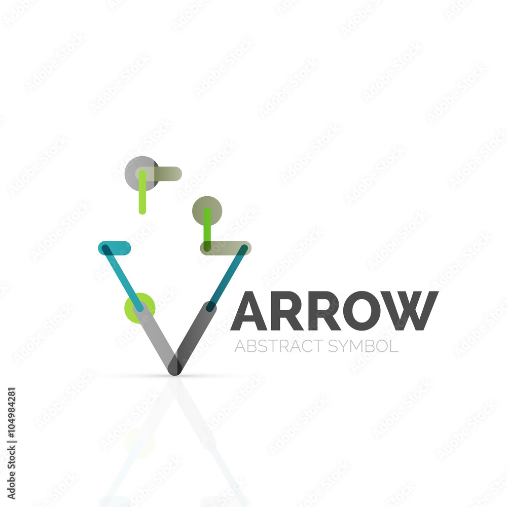 Linear arrow abstract logo, connected multicolored segments of lines in directional pointer figure Linear arrow abstract logo, connected multicolored segments of lines in directional pointer figure