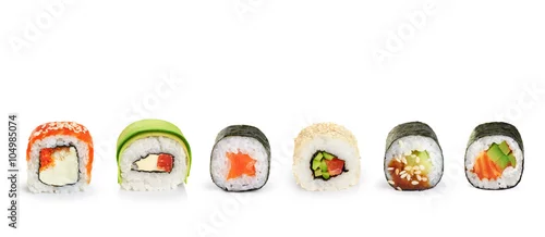 Panel kuchenny z motywem Sushi rolls isolated on white background.