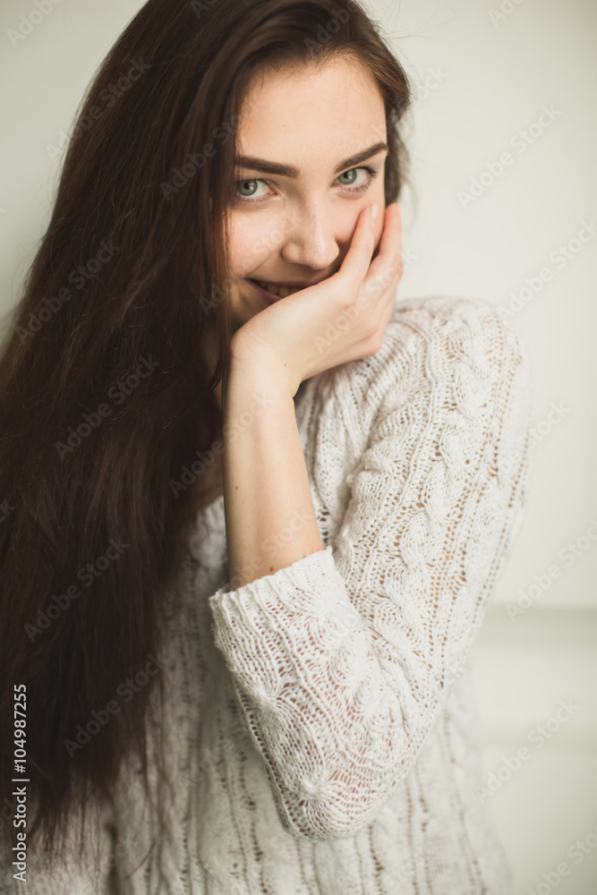 Portrait of young lady in photostudio interior Portrait of young lady in photostudio interior
