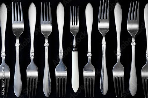 steel fork on a black background