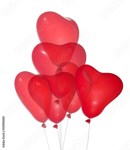 six red heart shape isolated balloons